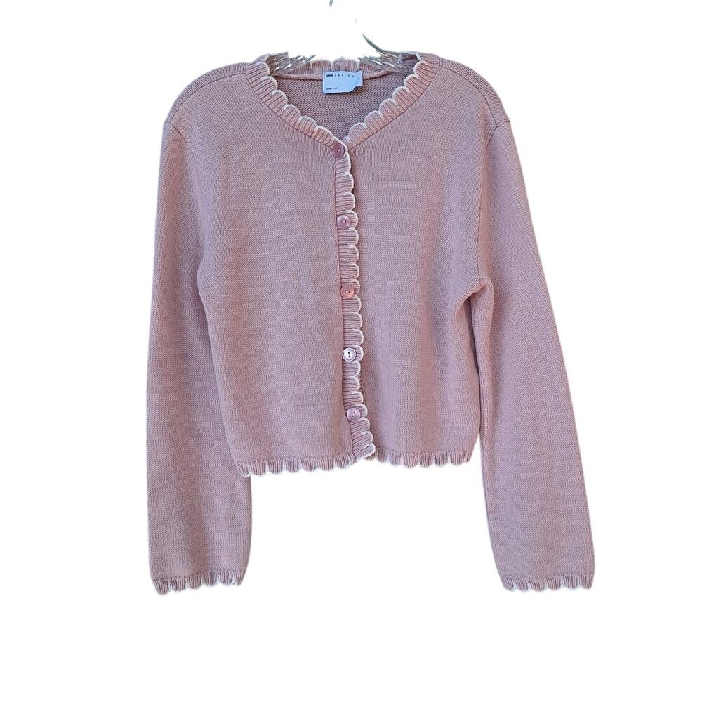 asos Design Women's Scalloped Pink Cardigan Sweater Casual Coquette Fall Size XS